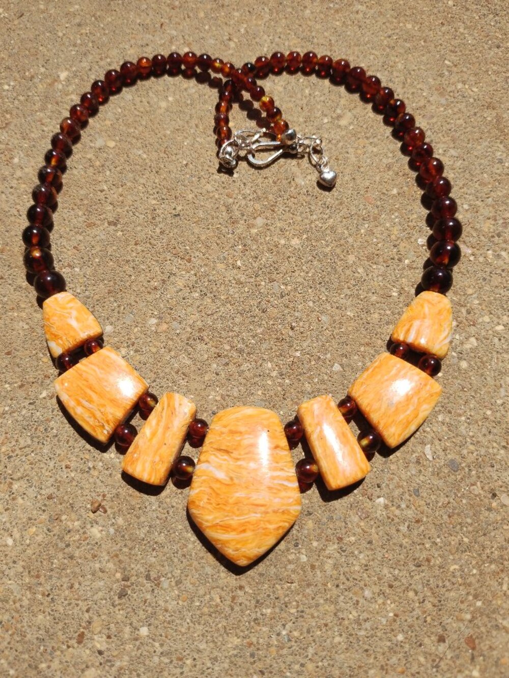Jay King 925 Silver Reversible Brown Amber & Orange Spiny Oyster Necklace